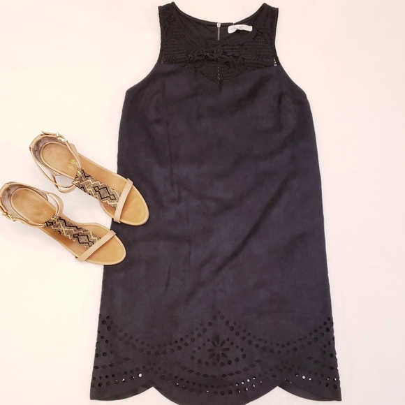 love, Fire Dresses & Skirts - NWT Black Suede Sleeveless Laser Cut Dress